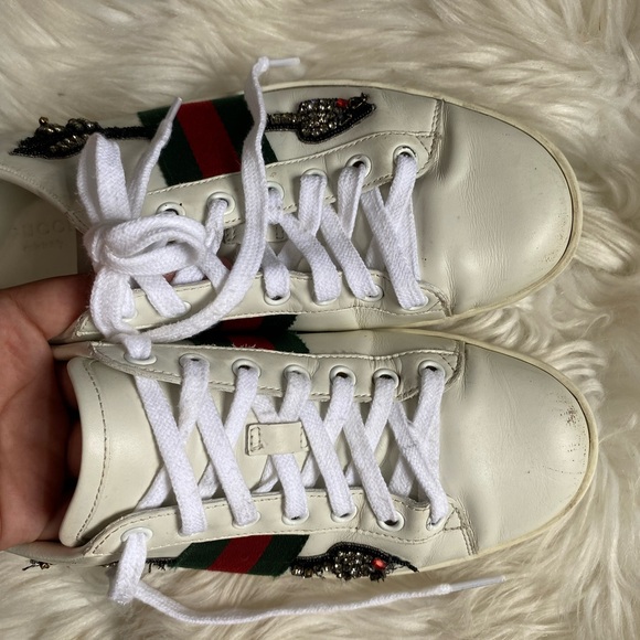 Gucci Shoes Ace Embroidered Arrow White Leather Sneakers Size 8.5 Us Unisex 39 - Picture 11 of 14